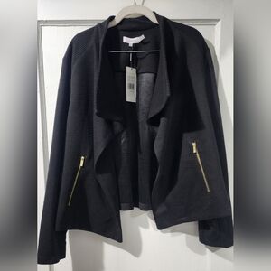 Calvin Klein Black Draped Blazer Jacket with Gold Zipper Details size 1X